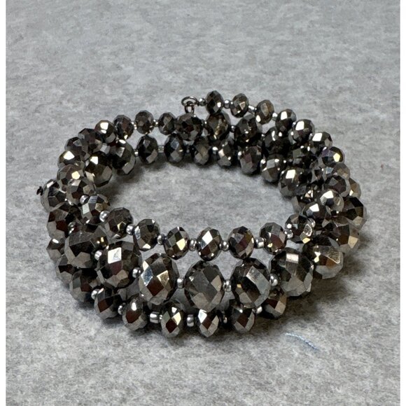 Faceted Metallic Beaded Stretch Bracelet Coil Wrap Style Elegant Jewelry for Wom - Picture 2 of 8